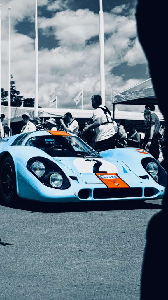 Gulf Porsche 917 in blue and orange racing livery